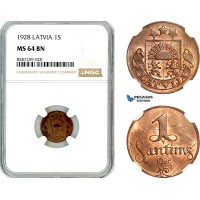 AL497, Latvia, 1 Santims 1928, NGC MS64BN AL497, Latvia, 1 Santims 1928, NGC MS64BN