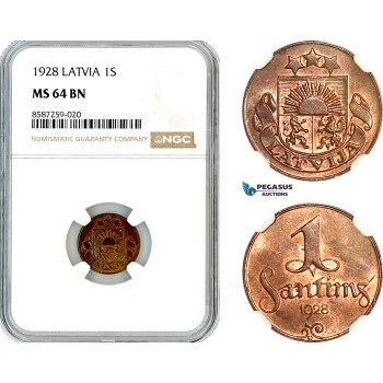 AL497, Latvia, 1 Santims 1928, NGC MS64BN