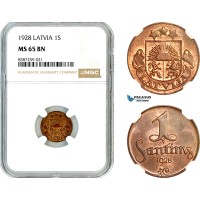 AL498, Latvia, 1 Santims 1928, NGC MS65BN, Top Pop! AL498, Latvia, 1 Santims 1928, NGC MS65BN, Top Pop!