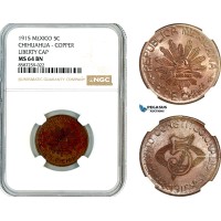 AL499, Mexico, Chihuahua, 5 Centavos 1915, Liberty Cap, Copper, NGC MS64BN