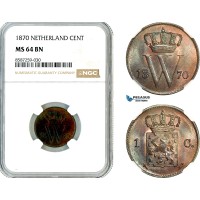 AL503, Netherlands, Willem III, 1 Cent 1870, Utrecht Mint, NGC MS64BN