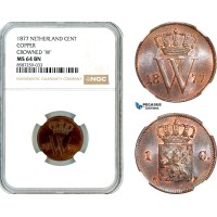 AL504, Netherlands, Willem III, 1 Cent 1877, Utrecht Mint, Crowned "W" NGC MS64BN