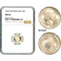 AL505, Netherlands, Willem III, 10 Cents 1879, Utrecht Mint, Silver, NGC MS64