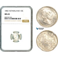 AL506, Netherlands, Willem III, 10 Cents 1882, Utrecht Mint, Silver, NGC MS65