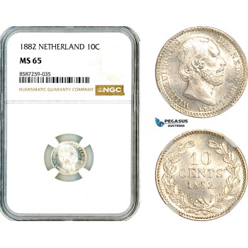 AL506, Netherlands, Willem III, 10 Cents 1882, Utrecht Mint, Silver, NGC MS65