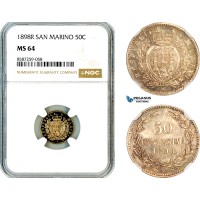 AL515, San Marino, 50 Centesimi 1898 R, Rome Mint, Silver, NGC MS64, Prooflike! AL515, San Marino, 50 Centesimi 1898 R, Rome Mint, Silver, NGC MS64, Prooflike!