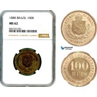 AL520, Brazil, Pedro II, 100 Reis 1888, Rio de Janeiro Mint, NGC MS62 AL520, Brazil, Pedro II, 100 Reis 1888, Rio de Janeiro Mint, NGC MS62