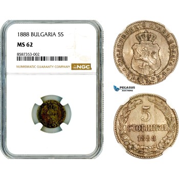 AL521, Bulgaria, Ferdinand I, 5 Stotinki 1888, Brussels Mint, NGC MS62