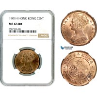 AL530, Hong Kong, Victoria, 1 Cent 1901 H, Heaton Mint, NGC MS63RB