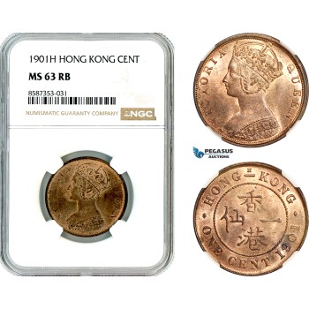 AL530, Hong Kong, Victoria, 1 Cent 1901 H, Heaton Mint, NGC MS63RB