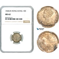 AL531, Hong Kong, Victoria, 10 Cents 1868/8, London Mint, Silver, NGC MS62, Top Pop and single finest graded! 