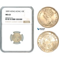 AL532, Hong Kong, Victoria, 10 Cents 1899, London Mint, Silver, NGC MS63