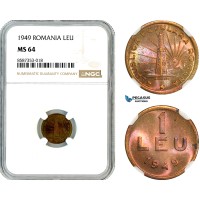 AL537, Romania, Peoples Republic, 1 Leu 1949, Bucharest Mint, NGC MS64 AL537, Romania, Peoples Republic, 1 Leu 1949, Bucharest Mint, NGC MS64