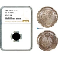 AL540, Serbia, M. Obrenovic III, 1 Para 1868 "BE in Serbia" NGC MS63BN