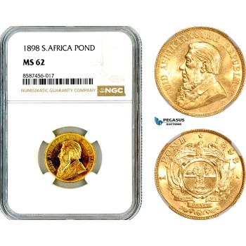 AL542, South Africa (ZAR), 1 Pond 1898, Pretoria Mint, Gold, NGC MS62