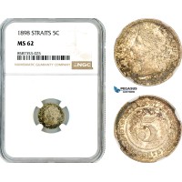 AL544, Straits Settlements, Victoria, 5 Cents 1898, London Mint, Silver, NGC MS62 AL544, Straits Settlements, Victoria, 5 Cents 1898, London Mint, Silver, NGC MS62