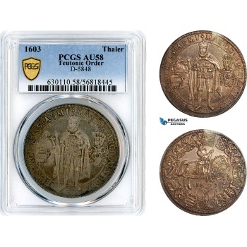 AL547, Germany, Teutonic Order, Maximilian I, 1 Taler 1603, Hall Mint, D-5848, Silver, PCGS AU58