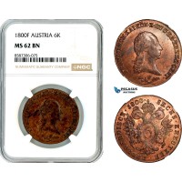 AL548, Austria, Franz II, 6 Kreuzer 1800 F, Hall Mint, NGC MS62BN AL548, Austria, Franz II, 6 Kreuzer 1800 F, Hall Mint, NGC MS62BN