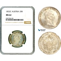 AL549, Austria, Francisc I, 20 Kreuzer 1832 C, Prague Mint, Silver, NGC MS62, Top Pop and single finest graded! AL549, Austria, Francisc I, 20 Kreuzer 1832 C, Prague Mint, Silver, NGC MS62, Top Pop and single finest graded!