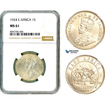AL551, East Africa, 1 Shilling 1924, Pretoria Mint, Silver, NGC MS61 AL551, East Africa, 1 Shilling 1924, Pretoria Mint, Silver, NGC MS61