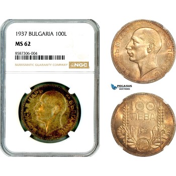 AL553, Bulgaria, Boris III, 100 Leva 1937, Silver, NGC MS62 AL553, Bulgaria, Boris III, 100 Leva 1937, Silver, NGC MS62
