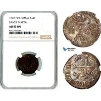 AL556, Colombia, Santa Marta, 1/4 Real 1820, NGC AU53BN AL556, Colombia, Santa Marta, 1/4 Real 1820, NGC AU53BN