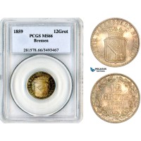 AL562, Germany, Bremen, 12 Grote 1859, Silver, PCGS MS66, Top Pop and single finest graded! 