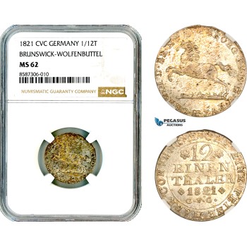 AL563, Germany, Brunswick-Wolfenbuttel, George IV, 1/12 Taler 1821 CVC, Silver, NGC MS62