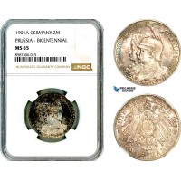 AL566, Germany, Prussia, Wilhelm II, 2 Mark 1901 A, Berlin Mint, Silver, NGC MS65
