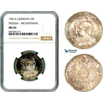 AL566, Germany, Prussia, Wilhelm II, 2 Mark 1901 A, Berlin Mint, Silver, NGC MS65