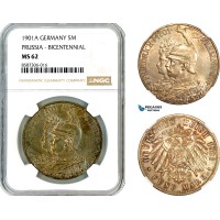 AL567, Germany, Prussia, Wilhelm II, 5 Mark 1901 A, Berlin Mint, Silver, NGC MS62