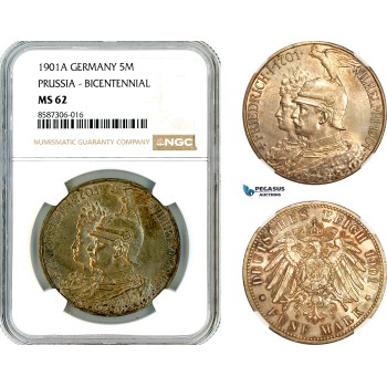 AL567, Germany, Prussia, Wilhelm II, 5 Mark 1901 A, Berlin Mint, Silver, NGC MS62