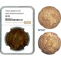 AL570, Germany, Saxe-Weimar-Eisenach, William Ernst, 5 Marks 1903 A, Berlin Mint, Silver, NGC AU58
