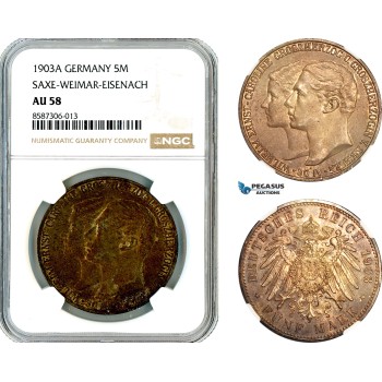 AL570, Germany, Saxe-Weimar-Eisenach, William Ernst, 5 Marks 1903 A, Berlin Mint, Silver, NGC AU58