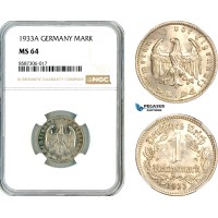 AL572, Germany, Third Reich, 1 Reichsmark 1933 A, Berlin Mint, NGC MS64