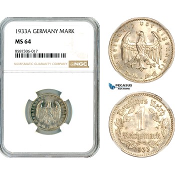 AL572, Germany, Third Reich, 1 Reichsmark 1933 A, Berlin Mint, NGC MS64 AL572, Germany, Third Reich, 1 Reichsmark 1933 A, Berlin Mint, NGC MS64