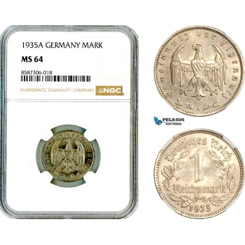 AL573, Germany, Third Reich, 1 Reichsmark 1935 A, Berlin Mint, NGC MS64
