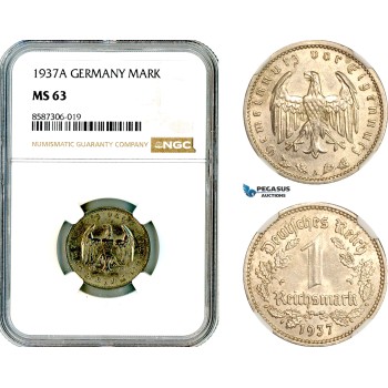 AL574, Germany, Third Reich, 1 Reichsmark 1937 A, Berlin Mint, NGC MS63