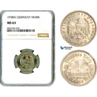 AL575, Germany, Third Reich, 1 Reichsmark 1938 A, Berlin Mint, NGC MS63