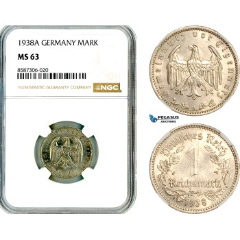 AL575, Germany, Third Reich, 1 Reichsmark 1938 A, Berlin Mint, NGC MS63
