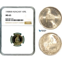 AL580, Hungary, Franz Joseph, 10 Filler 1908 KB, Kremnitz Mint, NGC MS65