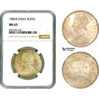 AL585, India, Victoria, 1 Rupee 1886 B, Bombay Mint, Silver, NGC MS63 AL585, India, Victoria, 1 Rupee 1886 B, Bombay Mint, Silver, NGC MS63