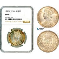 AL586, India, Victoria, 1 Rupee 1887 C, Calcutta Mint, Silver, NGC MS62 AL586, India, Victoria, 1 Rupee 1887 C, Calcutta Mint, Silver, NGC MS62