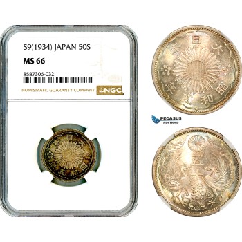 AL593, Japan, Showa, 50 Sen S9 (1934), Silver, NGC MS66