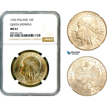 AL604, Poland, 10 Zlotych 1933, Queen Jadwiga, Silver, NGC MS61