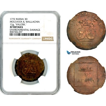 AL608, Russia, Moldavia & Wallachia, Para/3 Dengi 1772, Sadogura Mint, NGC XF Details AL608, Russia, Moldavia & Wallachia, Para/3 Dengi 1772, Sadogura Mint, NGC XF Details
