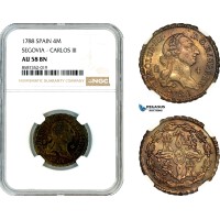 AL614, Spain, Charles III, 4 Maravedis 1788, Segovia Mint, NGC AU58BN