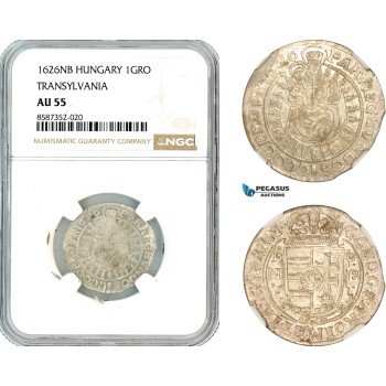 AL616, Hungary, Transylvania, Gabriel Bethlen, 1 Groschen 1626 NB, Nagybanya Mint, Silver, NGC AU55