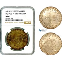 AL617, Turkey, Ottoman Empire, Mehmed V, 20 Kurush AH1327//9, Konstantiniye Mint, Silver, NGC MS62