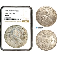 AL618, Austria, Leopold V, Taler 1622, Hall Mint, Dav-3330, Silver, NGC MS61